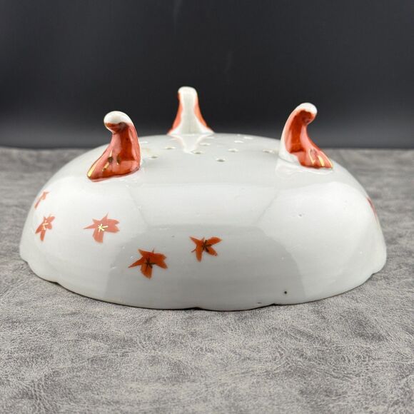 Nippon Japanese Berry Bowl Hand Painted Gilt Ladies Garden Fuji w/ Holes VTG 7" - Picture 7 of 14